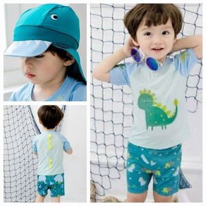 NWT Toddler Boys Two Piece Swimsuit Set Boys Dinosaur Bathing Suit Rash Guards